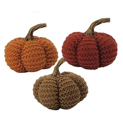 Set of 3 Fall Hued Knit Harvest Pumpkins