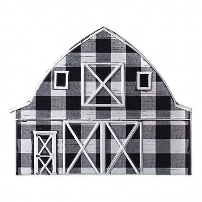 Black & White Buffalo Plaid Barn 12" Metal Embossed Hanger