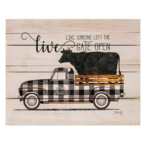 💙 Live Like Someone Left the Gate Open Buffalo Check Truck Cow Pallet Art