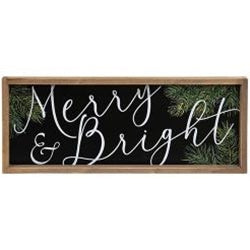 Merry & Bright 17" Christmas Framed Wooden Sign