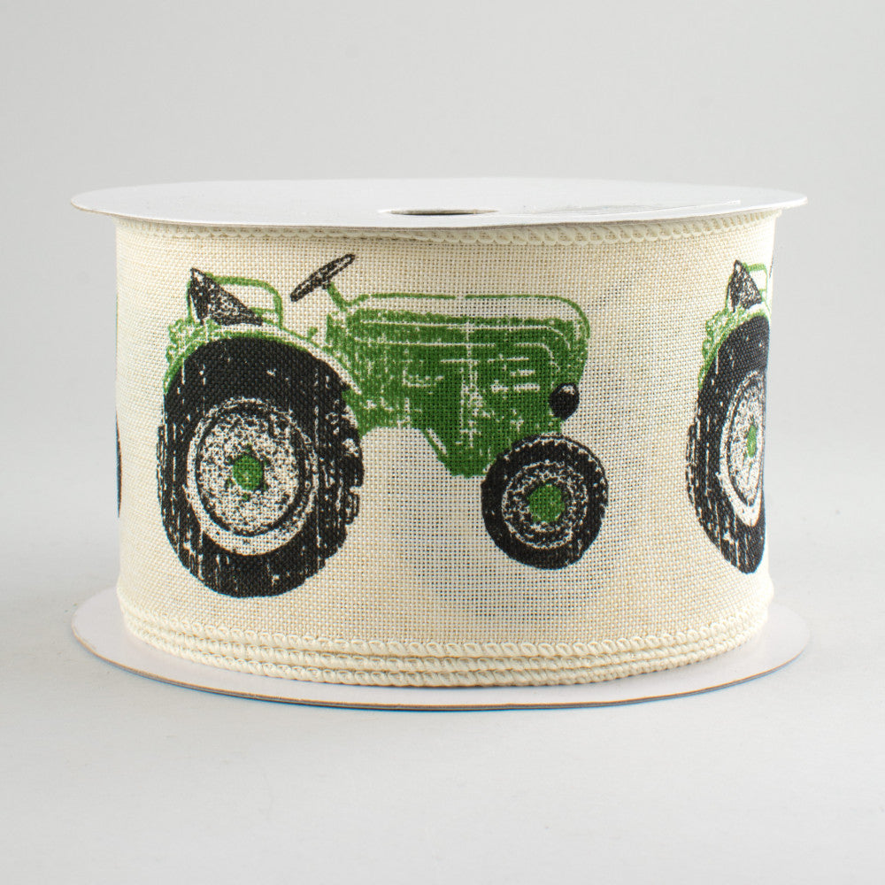 Green Tractor Ribbon with Cream Background 2.5