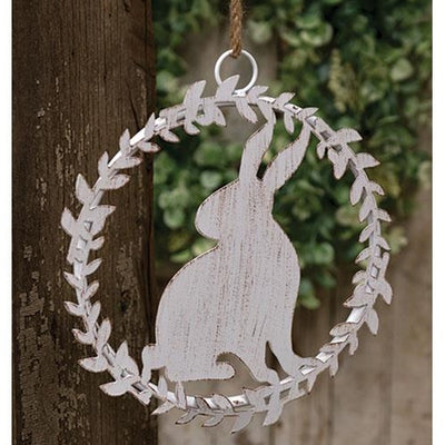 Cottage Chic Metal Hanging Bunny in Wreath