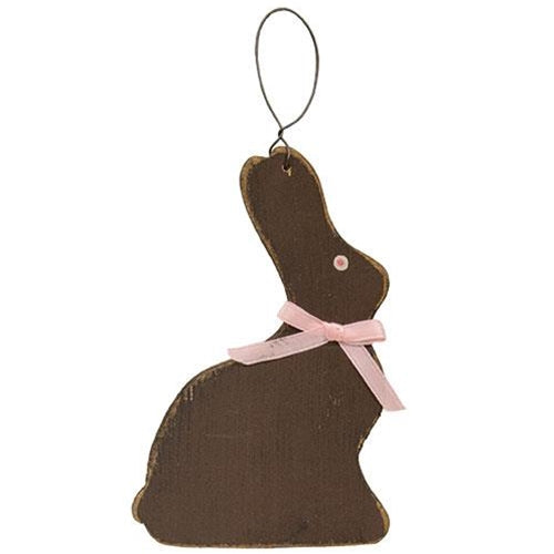💙 Set of 2 Distressed Wooden Chocolate Bunny Ornaments