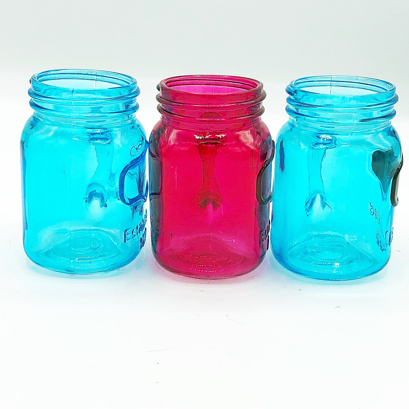Set of 3 Mini Mason Jars 5 oz Pink and Blue