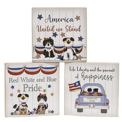 💙 Set of 3 United We Stand Dog & Cat Square Block Signs