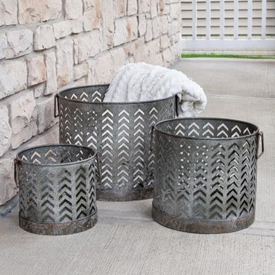 Set of 3 Chevron Metal Baskets