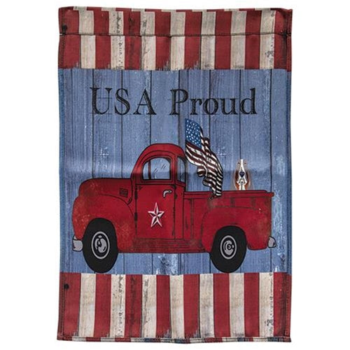 💙 USA Proud Red Truck Garden Flag