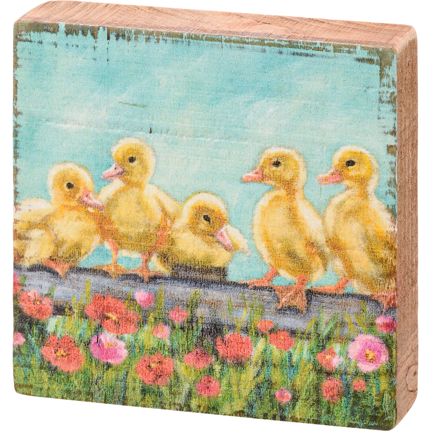 Ducklings in a Row Small Wooden Block Sign