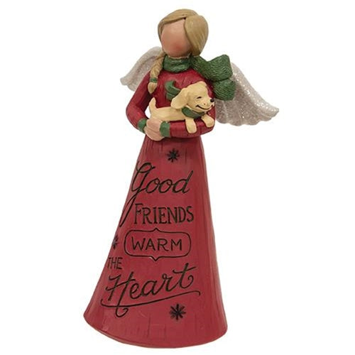 💙 Good Friends Warm the Heart Resin Angel with Puppy Figure