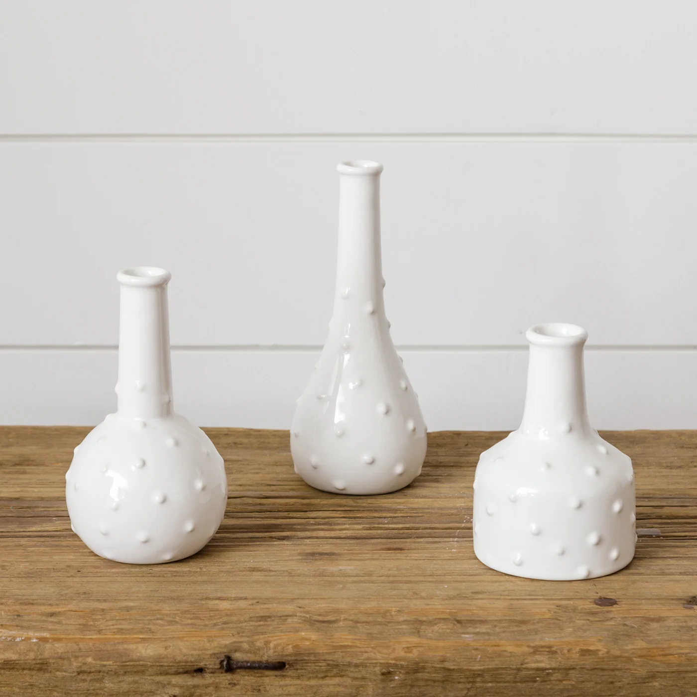 Set of 3 Dottie White Bud Vases
