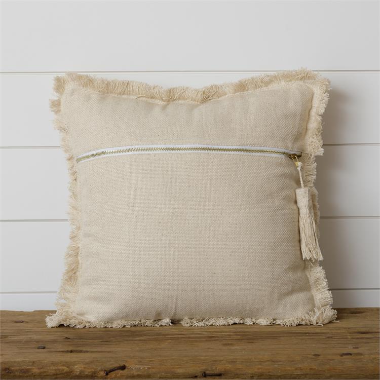 Cream Stone Washed Tassel Pillow