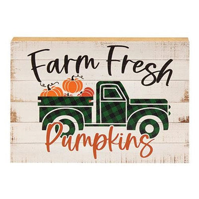 Farm Fresh Pumpkins Truck 8" Wooden Block