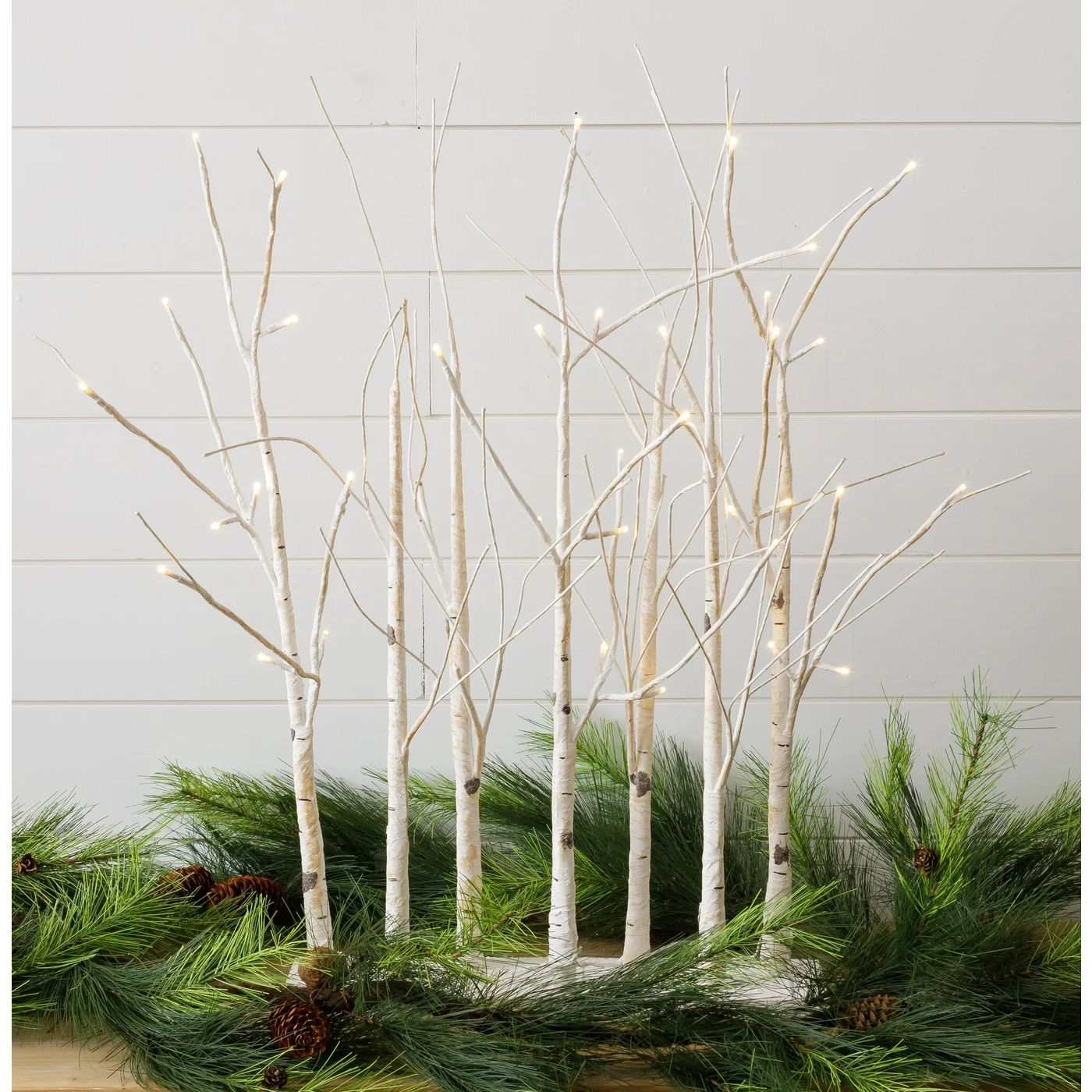 Lighted White Birch Tree Forest LED Timer Battery Powered