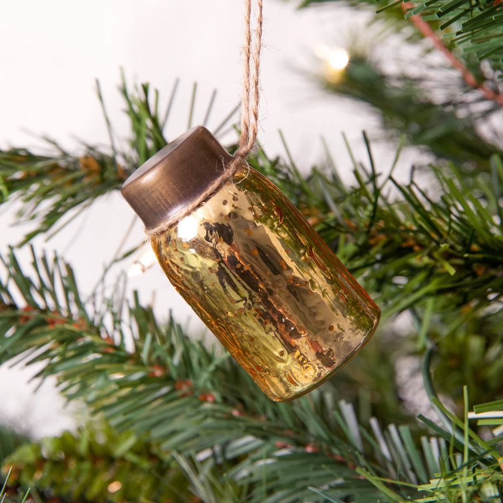 Gold Glass Mini Mason Jar Hanging Christmas Ornament