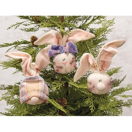Set of 3 Bunny Head Fabric Ornaments