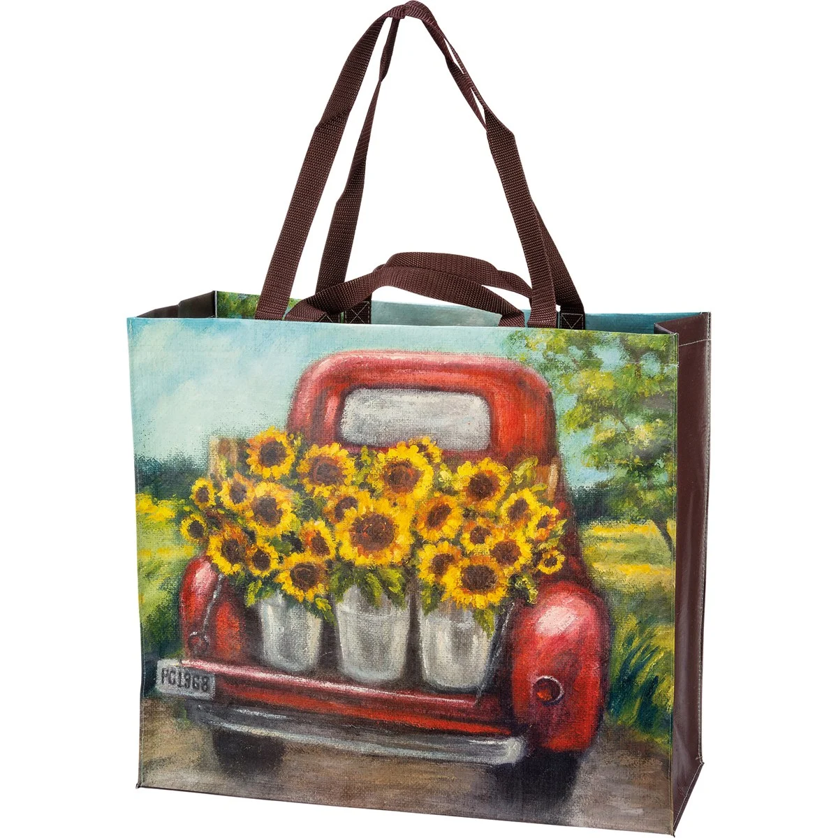 Sunflower Red Truck Large Market Shopping Tote