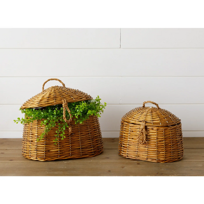 Set of 2 Hut Baskets with Lids
