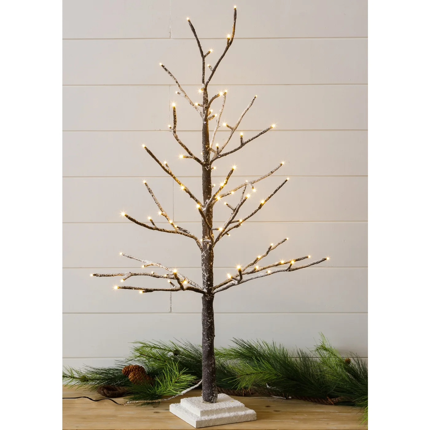 Bare Branched Winter Lighted Flocked Tree 37" H