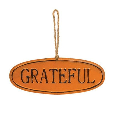 💙 Set of 2 Thankful & Grateful Orange Hanging Tin Signs