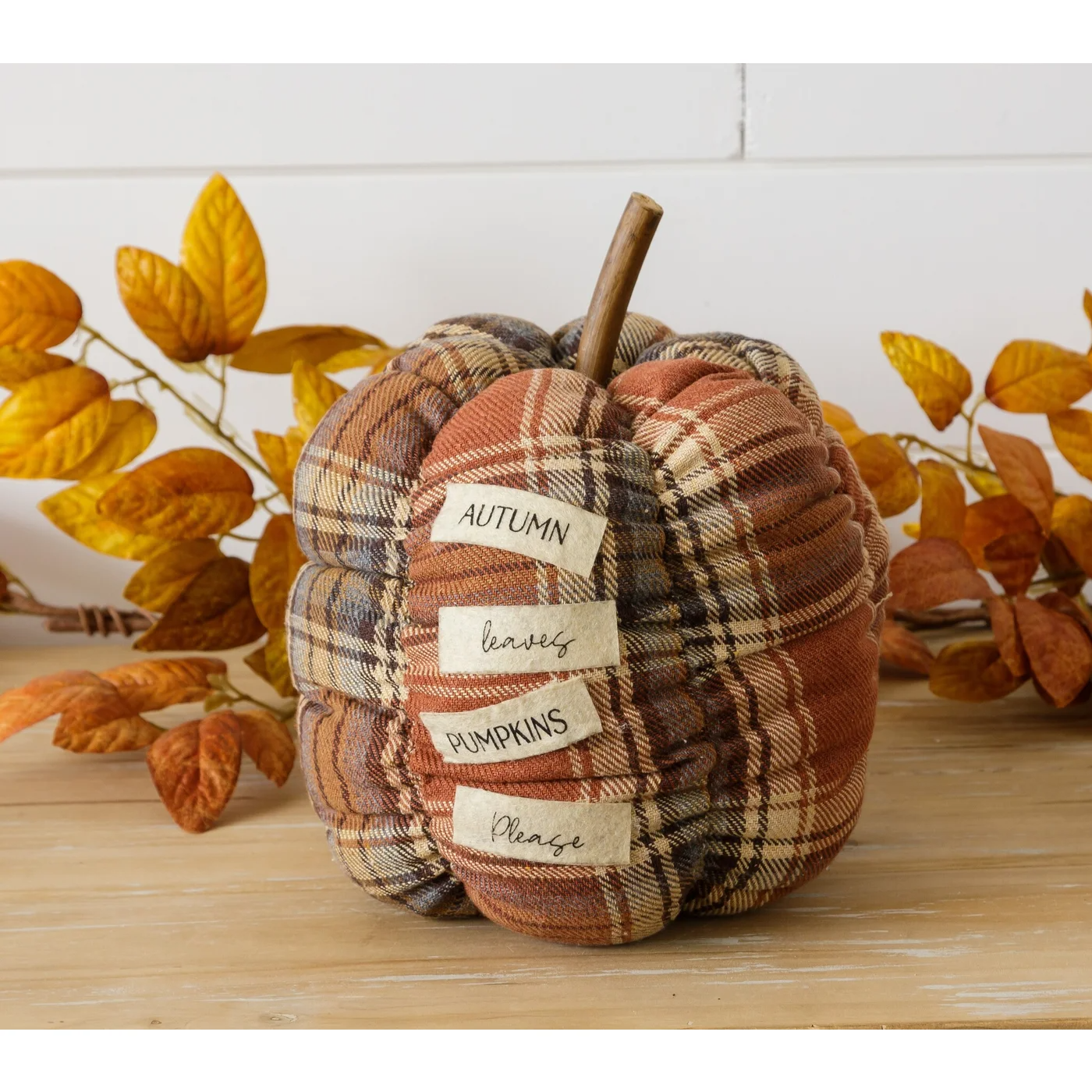 Fall Plaid Pumpkin With Autumn Leaves Pumpkins Please Patch 8"