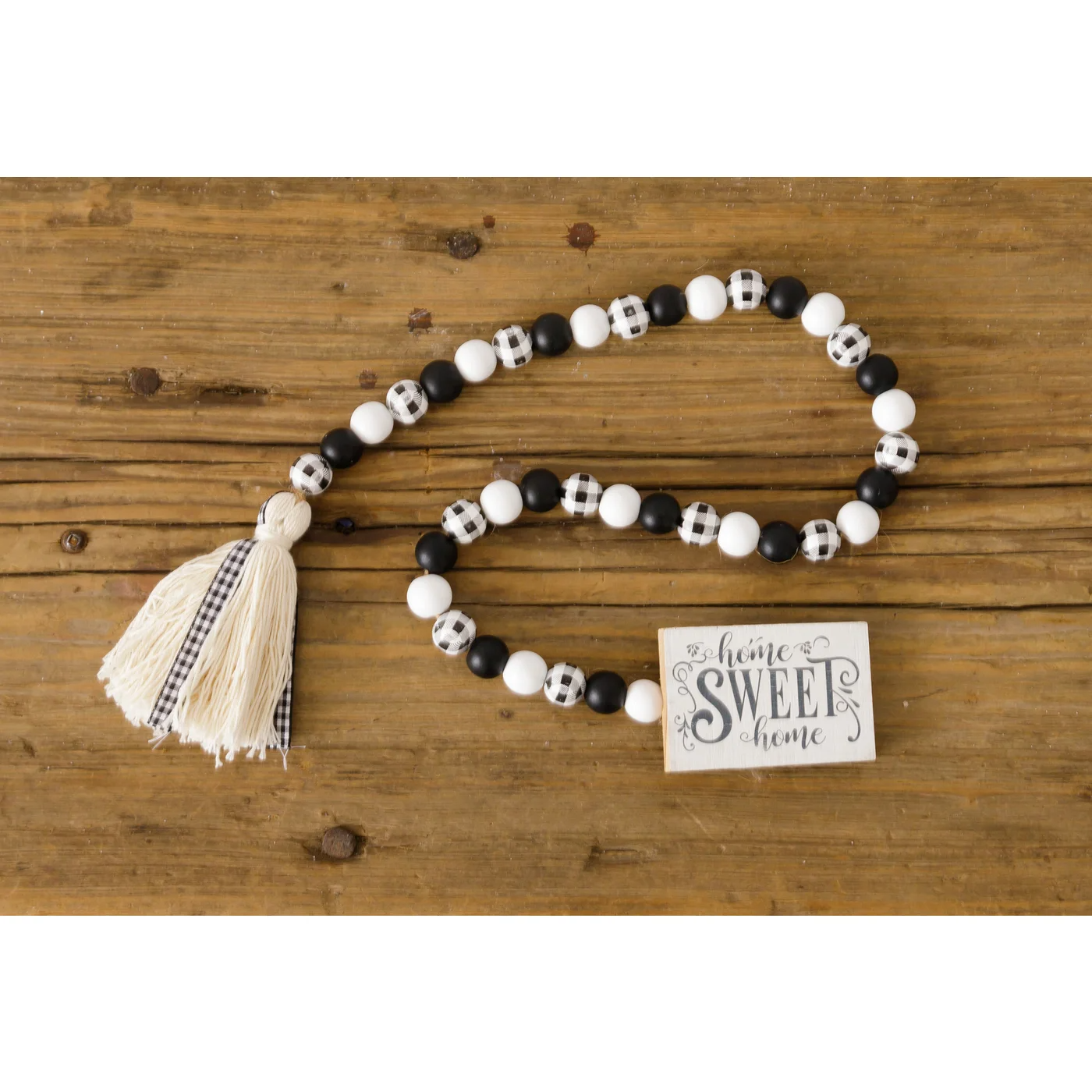 Home Sweet Home Black And White Check Farmhouse Beads