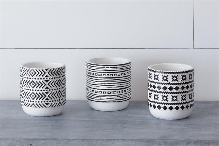 Set of 3 Assorted Black and White 4" Planters