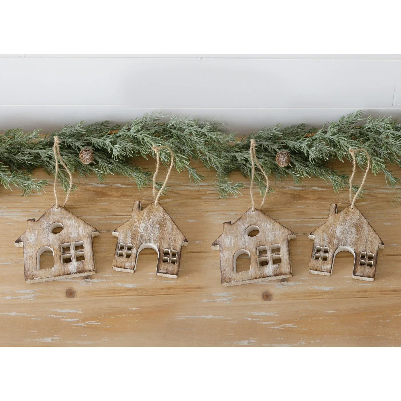 Set of 4 Rustic Block House Ornaments