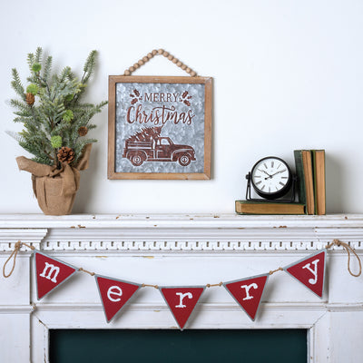 Merry Christmas Rustic Farmhouse House Beads Hanging Sign