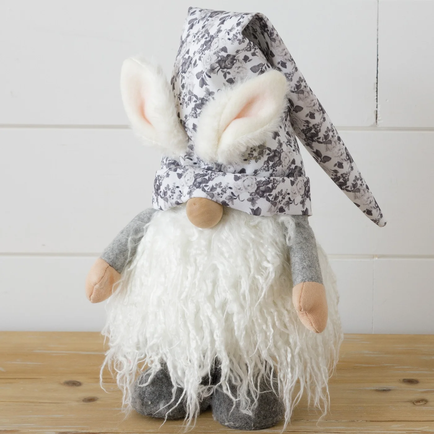 Gnome Rabbit with Floral Hat Standing Figure