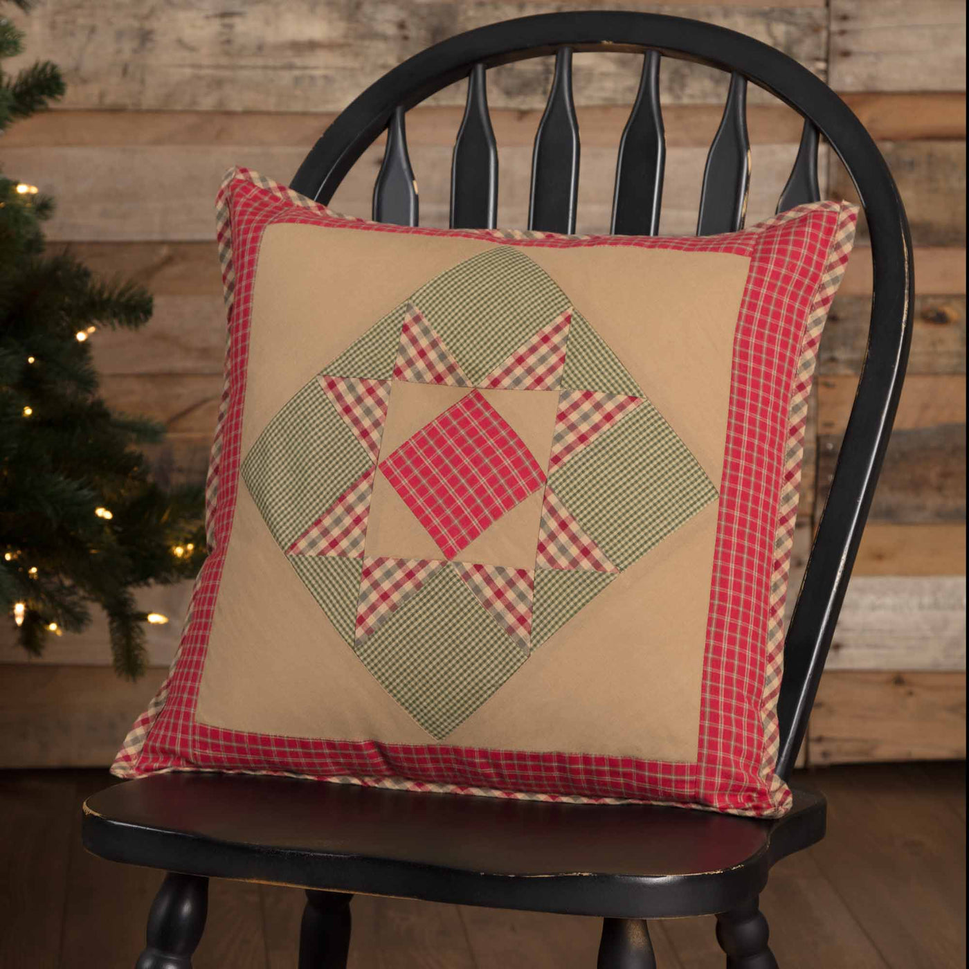 Dolly Star Patchwork 18" Red and Green Pillow