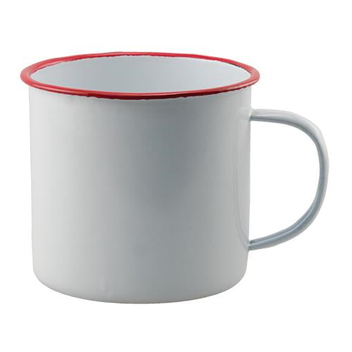 White with Red Rim Enamelware Mug