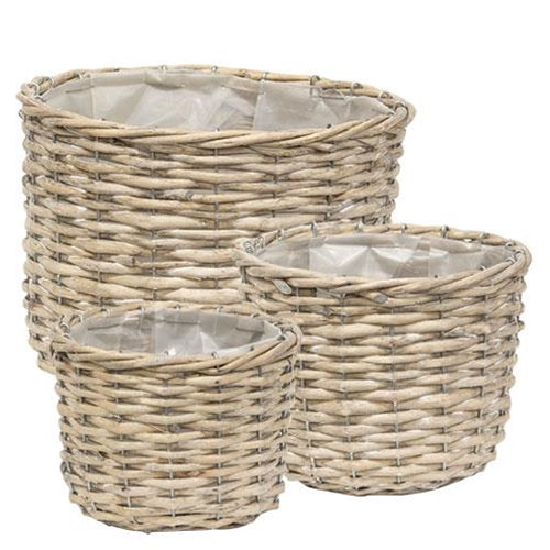 Set of 3 Graywashed Willow Planter Baskets