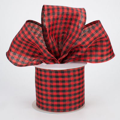 Red & Black Gingham Check Wired Ribbon 2.5" x 10 Yards