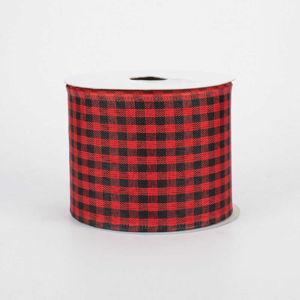 Red & Black Gingham Check Wired Ribbon 2.5" x 10 Yards