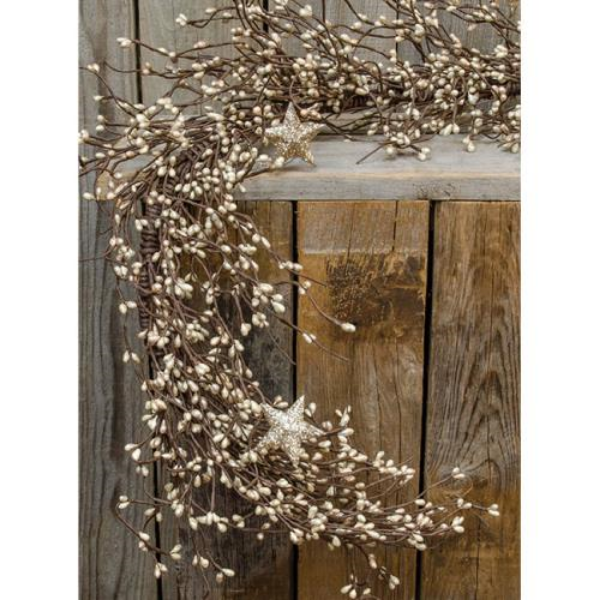 Platinum Pip Berries with Stars 4.25 ft Faux Garland