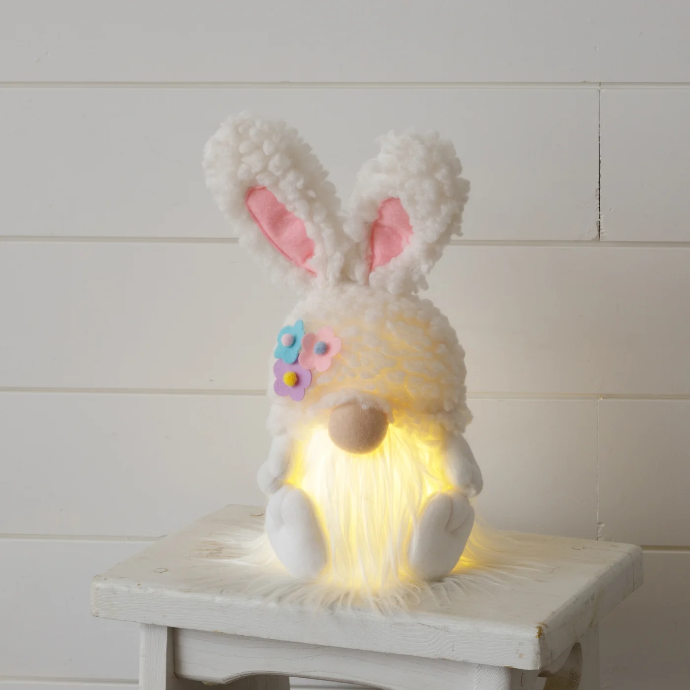 Lighted Sitting Bunny Gnome 12" H
