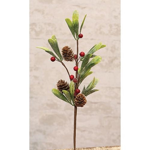 💙 Merry Mistletoe & Cones 14" Faux Pick