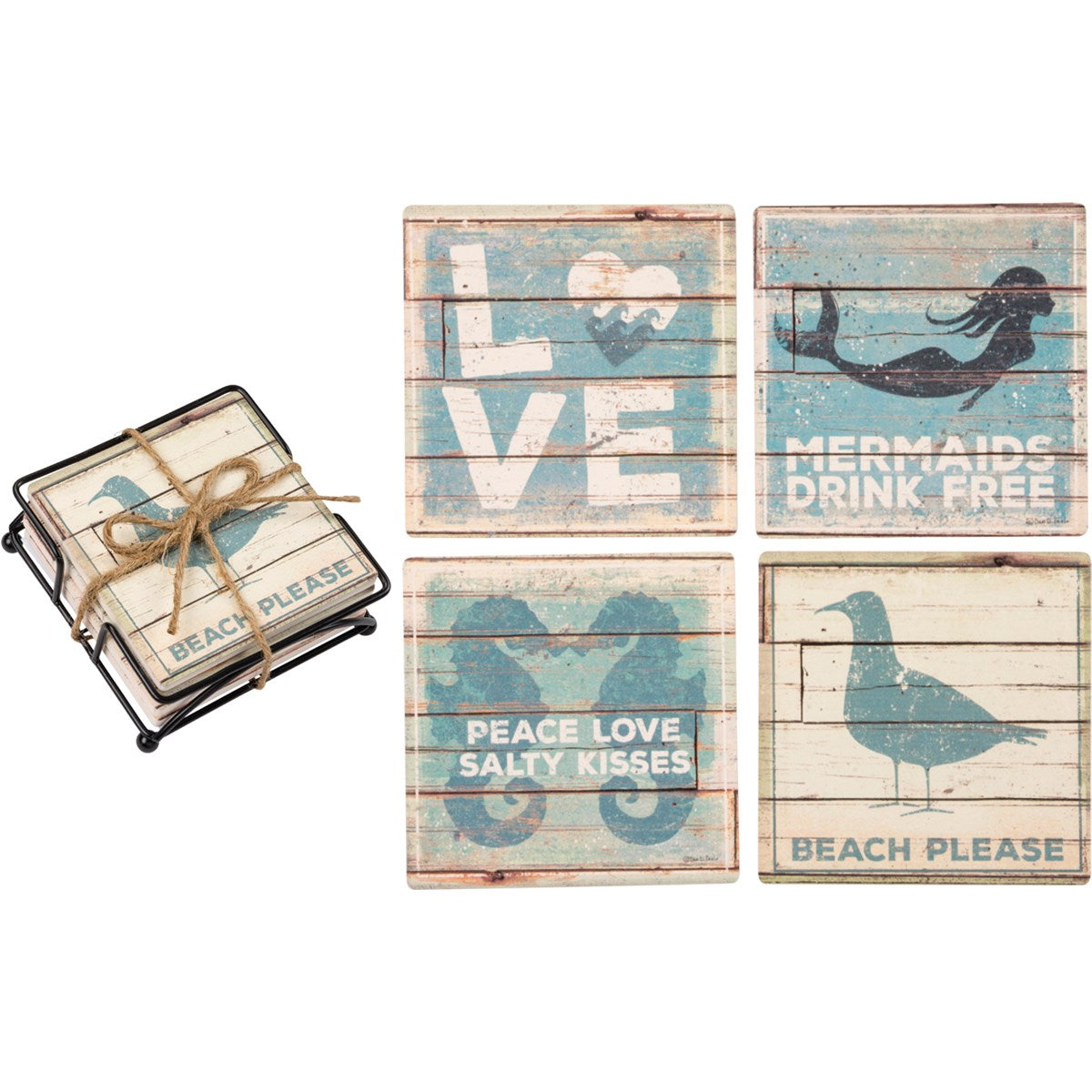 Beach and Mermaid Ceramic Coaster Set