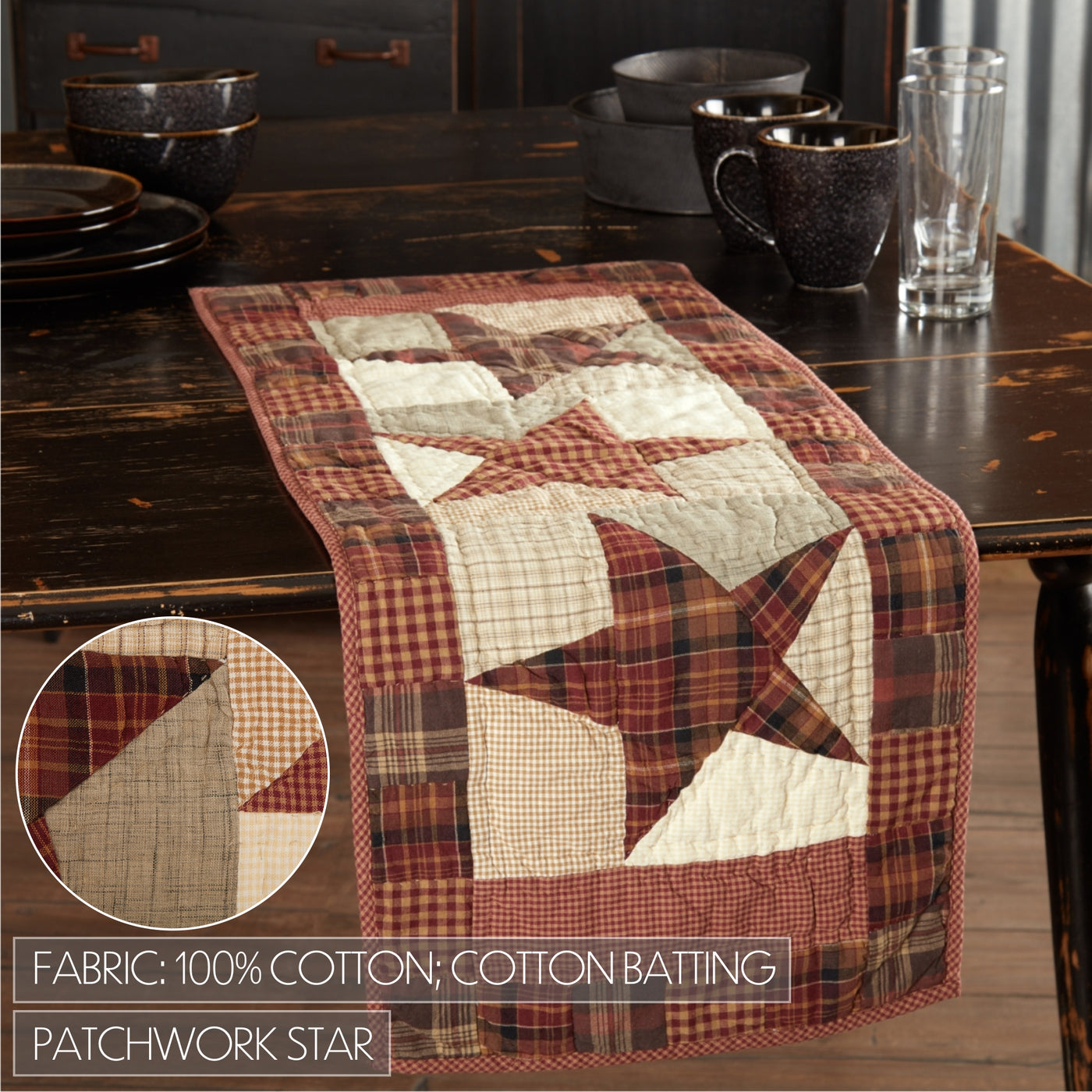 Abilene Star Quilted Table Runner 13" x 36"