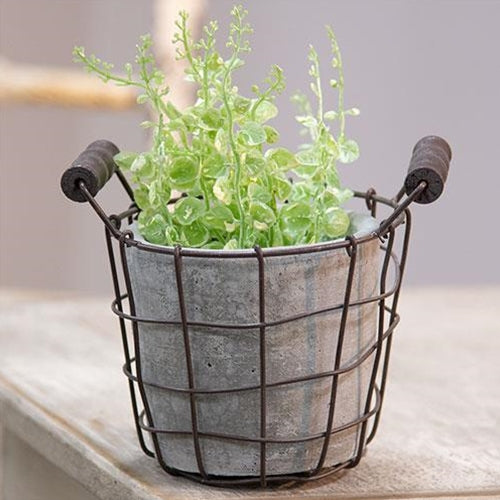Brown Metal Wire Basket with Cement Pot