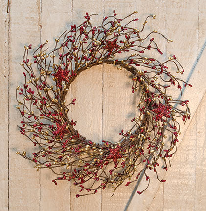 💙 Burgundy and Gold Pip Berries & Holiday Stars 14" Wreath
