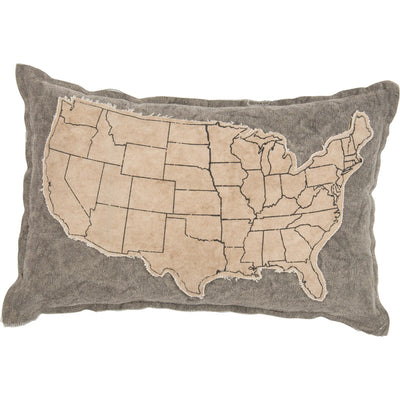 American Map Pillow in Creams and Grey