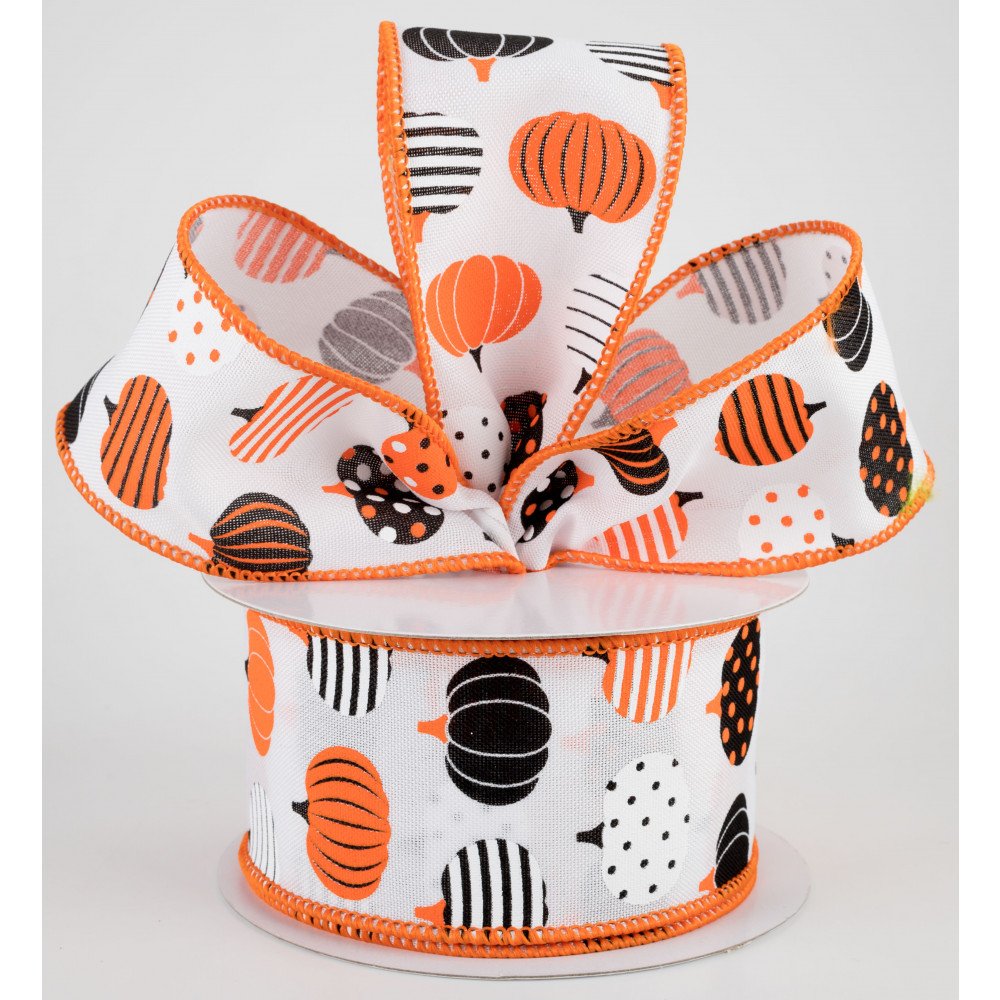 💙 Orange & Black Patterned Pumpkins Ribbon 2.5" x 10 yards