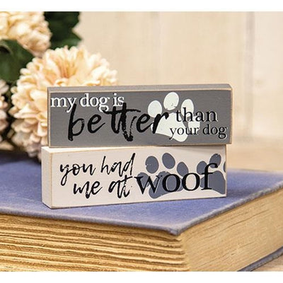 Set of 2 You Had Me At Woof Mini Wooden Block Signs