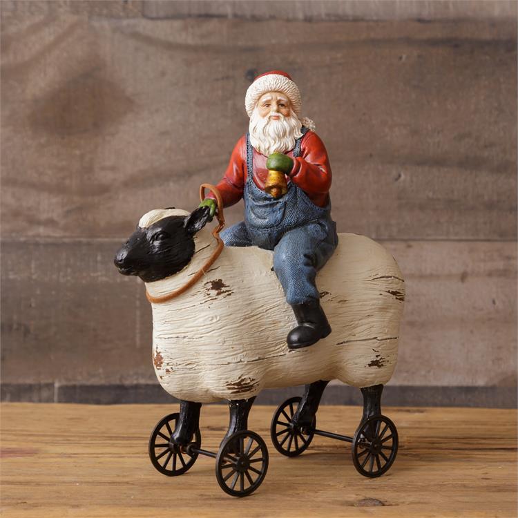 Farm Santa on Sheep Wheeled Cart Figure