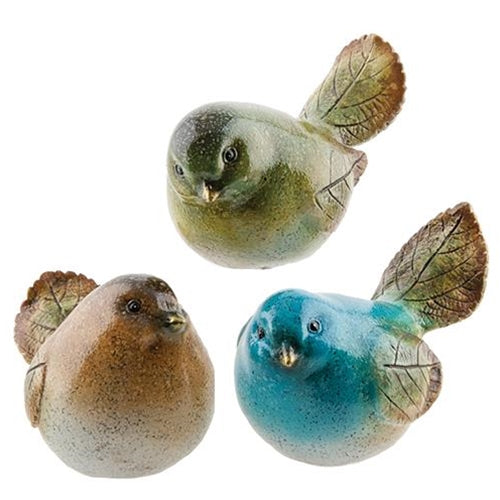 Set of 3 Graceful Bird Figures with Natural Leaf Design