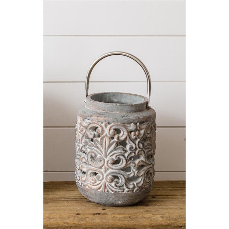 Gray And Copper Distressed Cement Lantern