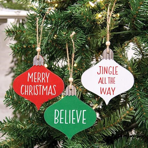 Set of 3 Holiday Sayings Wood Ornaments