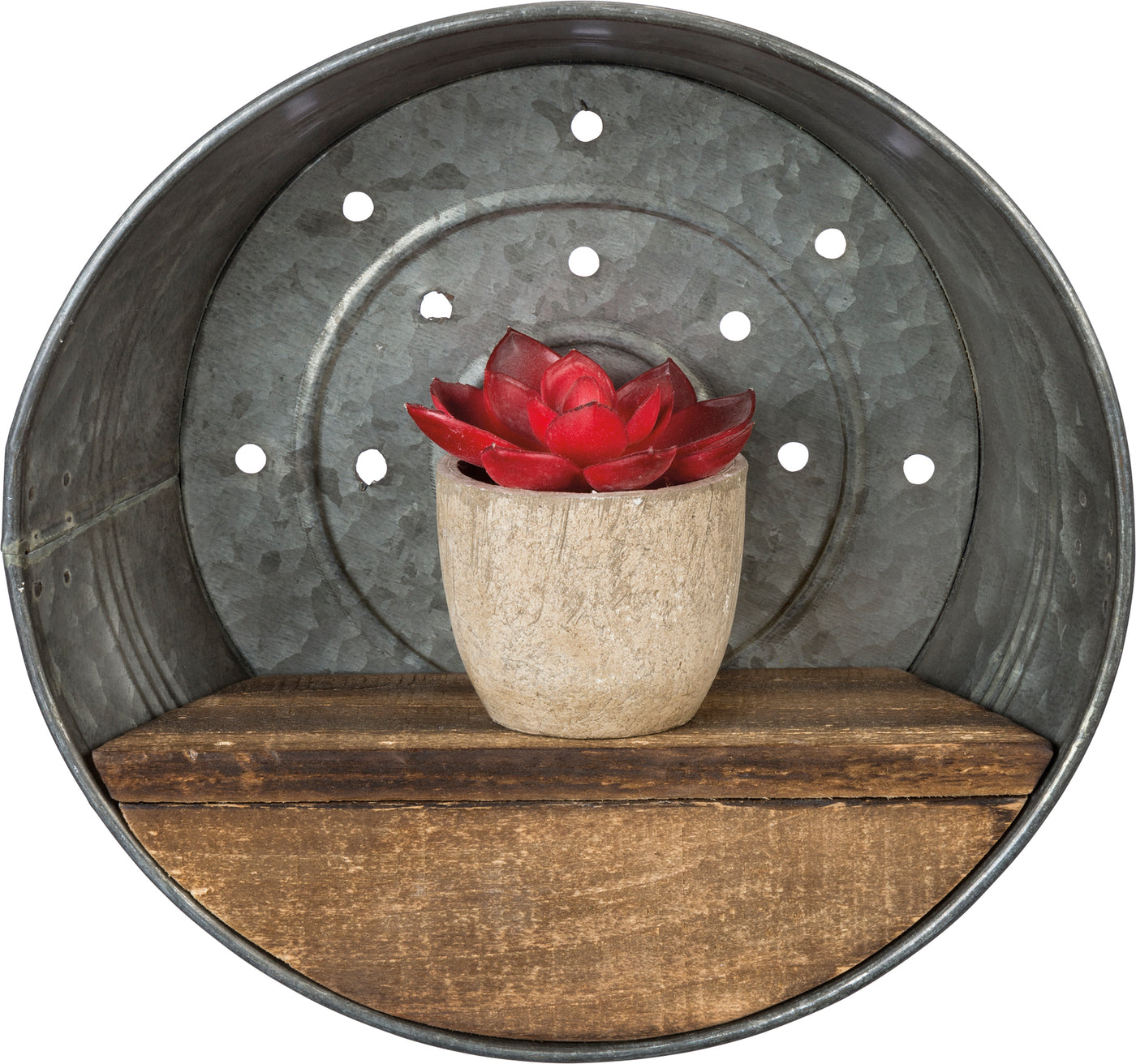 Round Galvanized Pan with Wooden Shelf
