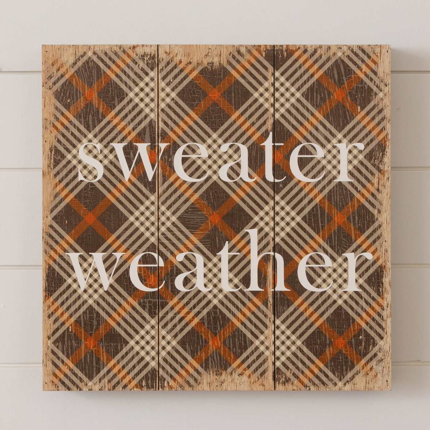 Sweater Weather Fall Plaid 16" Wooden Sign